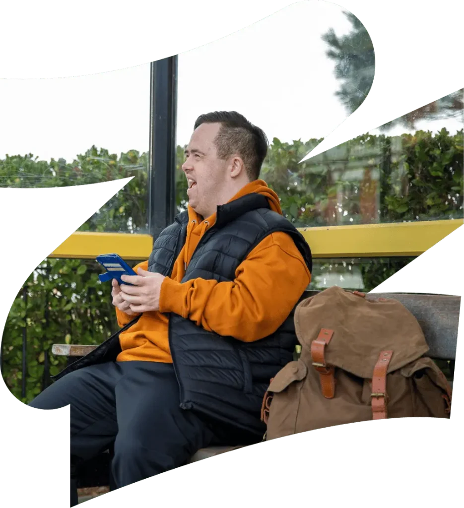 A disabled man smiling