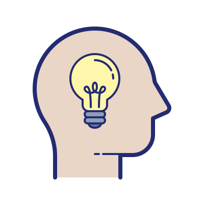 Cartoon head with light bulb